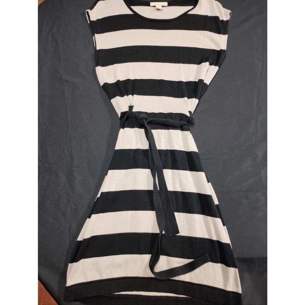 Sexy & Cute Banana Republic Black and Beige Striped Mini Dress with Waist Tie